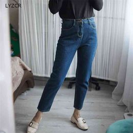 Lyzcr-lente jeans vrouw vintage denim broek harem vrouwen moeder losse hoge taille 's vriend voor 210708
