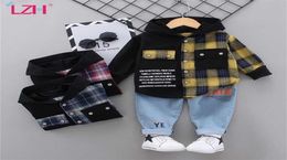 LZH AUTUMNE Hiver Baby Boys Vêtements Fashion Toddler Children Children Clothing Plaid Chemise Pantalon 2PCS Set Kids Tenues 14 ans 21110827781022