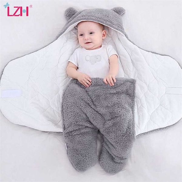 LZH Bebé Saco de dormir Ropa infantil de invierno para nacidos Saco de dormir Saco de dormir para bebé niño niña con capucha Wrap Swaddling Manta 211025