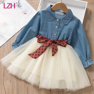 LZH Enfants Robes De Soirée Pour Filles Automne Hiver Toddler Filles À Manches Longues Denim Mesh Princesse Robe Enfants Vêtements 2 3 4 Ans Q0716