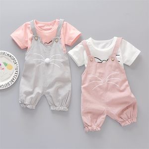 Lzh zomer babymeisjes kleren t -shirtoveralls 2pcs set outfit kinderen casual sport pak kinderen kinderkleding 1 2 3 4 jaar 220607