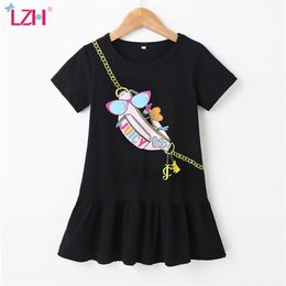 Lzh verano moda manga corta vestido para niños casual suelto niño niñas ropa dibujos animados impresión niños vestidos para niñas 210303