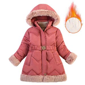 Lzh tiener katoenen down jas voor meisjes lange bovenkleding jas kinderen bontparhood parka meisjes jas dikke kleding 7 8 9 10 jaar J220718