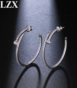 LZX nouveau à la mode grande boucle ronde boucle d'oreille couleur or blanc luxe cubique zircone pavé boucles d'oreilles pour les femmes mode bijoux 6005793