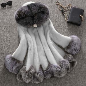 M-12xl plus size imitatie mink vrouwen winter faux bont jas midden lengte capuchon jas met oversized vrouwelijke warme parka's