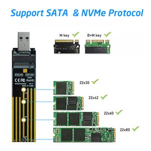 M.2 NVME Adaptateur USB Double protocole NVME SATA M2 SSD Board USB3.1 10 Gbps USB A Adaptateur Convertisseur pour M2 2230 2242 2260 2280 SSD