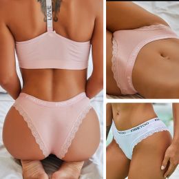 M-2xl Femmes Sexy Lace Brésilien Brésilien Lettre de courroie Low Rise Hollow Out Bikini Sous-vêtements féminins Girls Panty Lingerie Plus taille