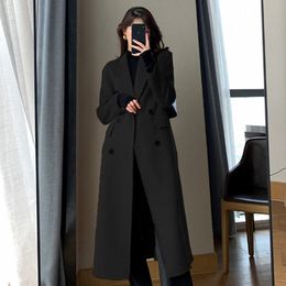 M-3Xl Long Trench Coat femmes Streetwear Double boutonnage manteau de laine coréen grande taille coupe-vent vêtements d'extérieur hiver pardessus de laine 231228