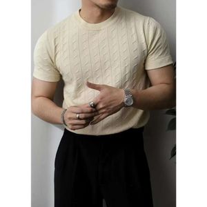 T-shirt tricoté haut de gamme pour hommes, Streetwear coréen décontracté, kaki, manches courtes, Slim, couleur unie, col rond, été, M-3XL