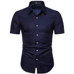 M-5XL Dot-Print Business Chemises décontractées pour l'été à manches courtes Régulier Grande taille Vêtements formels Mens Office Button Up Blouses G220511
