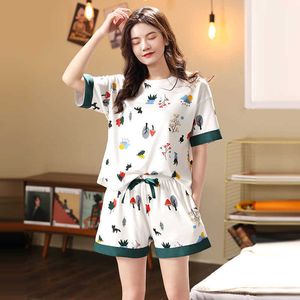 M-5XL Plus Taille 100% Coton Nightie Pyjamas Pyjamas courts Ensemble de vêtements de nuit d'été Vêtements de maison 100kg Pijamama verano mujer 210713