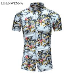 M7XL été nouvelle mode hommes chemises décontracté fleur impression manches courtes chemise de grande taille bouton chaud chemise hawaïenne hommes