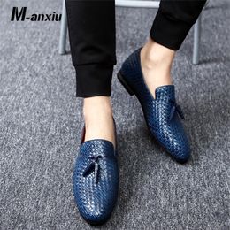 M-anxiu Men Pointed Toe Business breien schoenen mode casual ademende pu rubber sole platte kleding schoenen trouwschoenen y200420