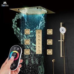 M Boenn Sistema de ducha completo de oro cepillado termostático juego de grifo de ducha de baño para el hogar integrado 20 pulgadas inteligente de alta presión Hotel Spa ducha de lluvia cabeza