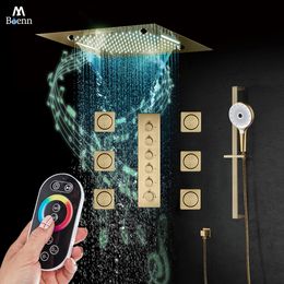 M Boenn Compleet geborsteld goud douchesysteem Thermostatisch huishoudelijk badkamer Douchekraan Set Ingebed 20 inch Smart Hogedruk Hotel Spa Regendouches Hoofd