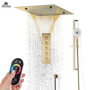 M Boenn Hotel Gold Sistema de ducha Baño doméstico Juego de grifos de ducha termostáticos Techo empotrado Panel de ducha de acero inoxidable LED Cabezales de ducha tipo lluvia de 20 pulgadas