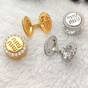 M merk luxe mooie holle ronde designer oorbellen voor vrouwen bling diamanten aretes tendens cijfers letters ontwerp sieraden