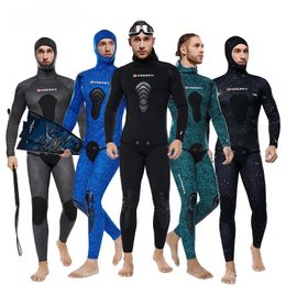 m Camouflage Wetsuit Lange Mouw Splijting Capuchon 2 Stuks Neopreen Dompelpomp Voor Mannen Warm Houden Waterdicht Duikpak 240321