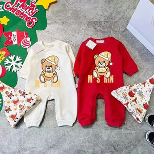 M Kerst pluche jumpsuit Luxe pasgeboren rompertjes bodysuit katoenen jumpsuit met lange mouwen pasgeboren baby winter romper print kinderkleding CSD2311302-18