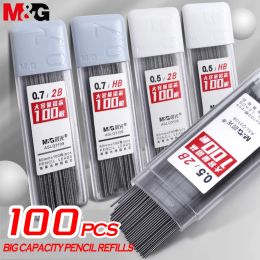 MG 100PCS Le plomb au crayon 2b / hb 0,5 mm 0,7 mm lead graphite mécanique crayon recharge plastique en plastique en plastique