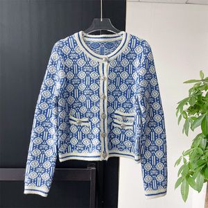 M home – pull à col rond en jacquard rétro pour femmes, cardigan + gilet, couleurs mélangées, bleu et blanc, début du printemps, nouvelle collection 2024