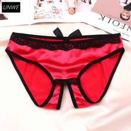 Ml xl xxl open kruis ondergoed vrouwen erotische crotchless glanzend satijnen slipje plus size slips voor sex lingerie nachtkleding