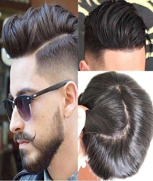 M Unidad de encaje Tupé de seda completo con nudos invisibles Peluca para hombre Tupé para hombres Recto 10A Reemplazo de cabello humano chino virgen 7956365