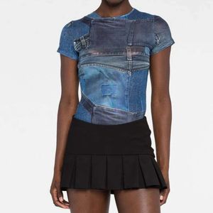 M Ller Gaoding Light Women's Fashion Designer Nieuwe gepersonaliseerde bodybody denim korte mouwen T -shirt