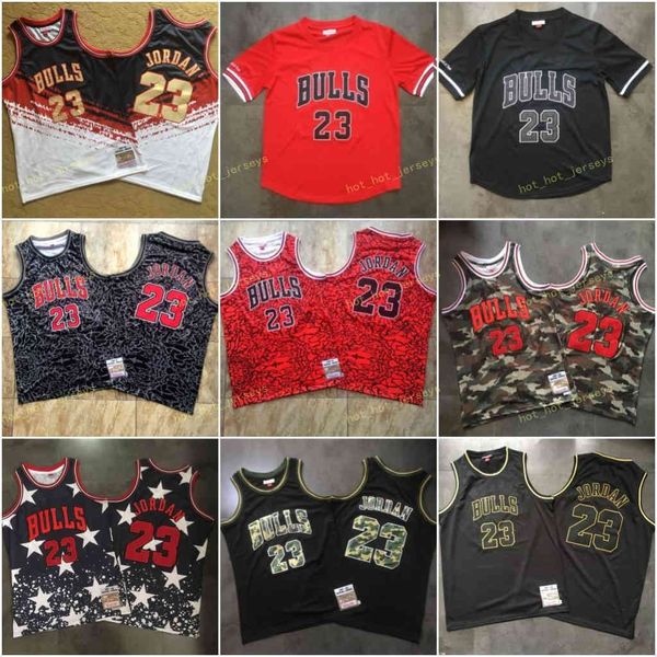 M N Vintage Chlcago Micheal # 23 Swingman Mesh Bordado Logos Auténticas camisetas de baloncesto cosidas Camo