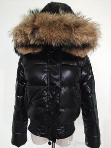 M femmes doudoune épaississement court vers le bas parkas 100% véritable fourrure de raton laveur col capuche vers le bas manteau noir/rouge couleur