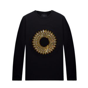 Lente Herfst Zwarte Lange Mouwen T-shirt met Rhinestone Designs voor Mannen Vrouwen - Crew Neck Tops Streetwear Shirts Multiple Design / Maten