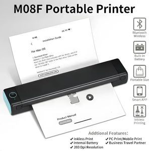 M08F A4 Portable Thermal Imprimante 8.26x11.69 A4 Thermal Paper Wireless Mobile Travel Imprimante Android IOS Imprimante d'ordinateur portable 240430