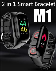 M1 TWS 5,0 auricular Bluetooth IP67 reloj de pulsera inteligente hombres Monitor de ritmo cardíaco pulsera inteligente con auriculares inalámbricos para deportes