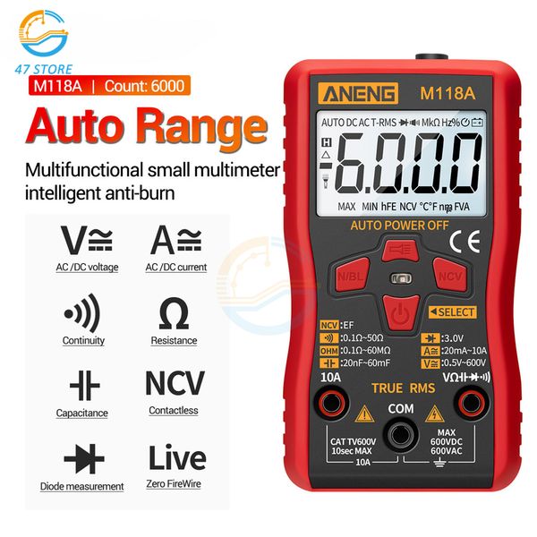 M118A Multímetro digital AC/DC Verdadero RMS Volt Amp Resistencia de voltaje de ohmios Testers de medidor Universal Rango automático LCD Flight