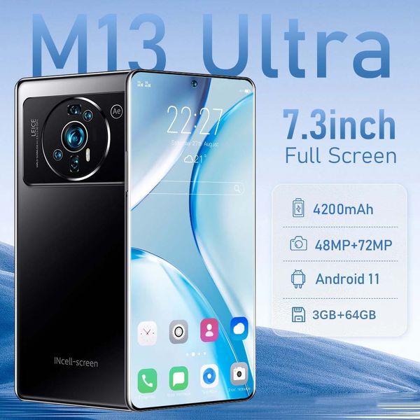 M13 Ultra 7.3 pulgadas pantalla completa Android 11.0 8 megapíxeles 4G teléfono inteligente