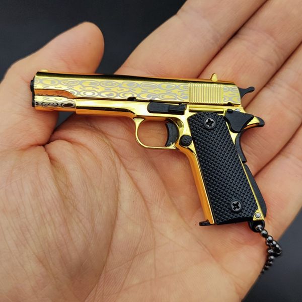 Modelo de pistola M1911 Damasco, juguetes, modelo 1:3, pistolas de Color dorado, llavero de Metal, modelo de aleación en miniatura, colección de pistola, regalo para adultos 2084