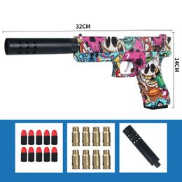 M1911 EVA Soft Bullet Foam Darts Blaster Toy Gun Pistolet Tir manuel Lanceur rose avec silencieux pour enfants Enfants Garçons Cadeaux d'anniversaire-R