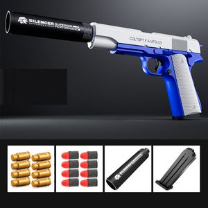 M1911 EVA Soft Bullet Foam Darts Blaster Speelgoedpistool Pistool Handmatig schieten Roze Launcher met geluiddemper voor kinderen Kinderen Jongens Verjaardagscadeaus