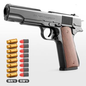 M1911 EVA Soft Bullet espuma dardos Blaster pistola de juguete pistola Manual tiro rosa lanzador con silenciador para niños niños regalos de cumpleaños