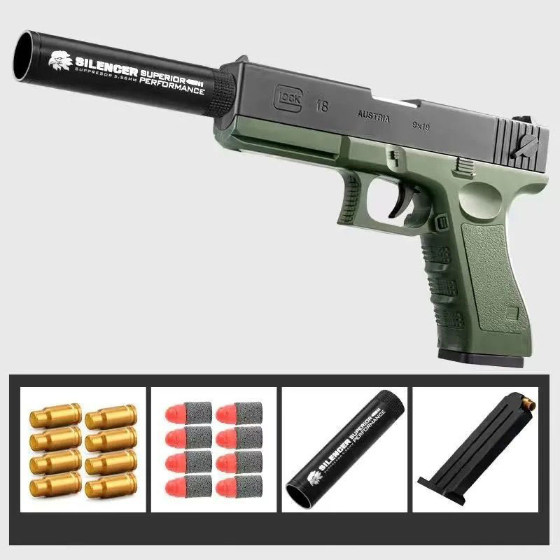 M1911 EVA Soft Bullet Foam Darts Blaster Toy Gun Pistolet Tir manuel Lanceur rose avec silencieux pour enfants Enfants Garçons Cadeaux d'anniversaire-E