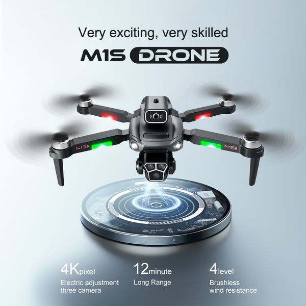 Drone M1S à trois caméras 4K, Mode sans tête, 4 côtés, évitement d'obstacles, UAV, flux optique, vol stationnaire, Mini Drone FPV M1S