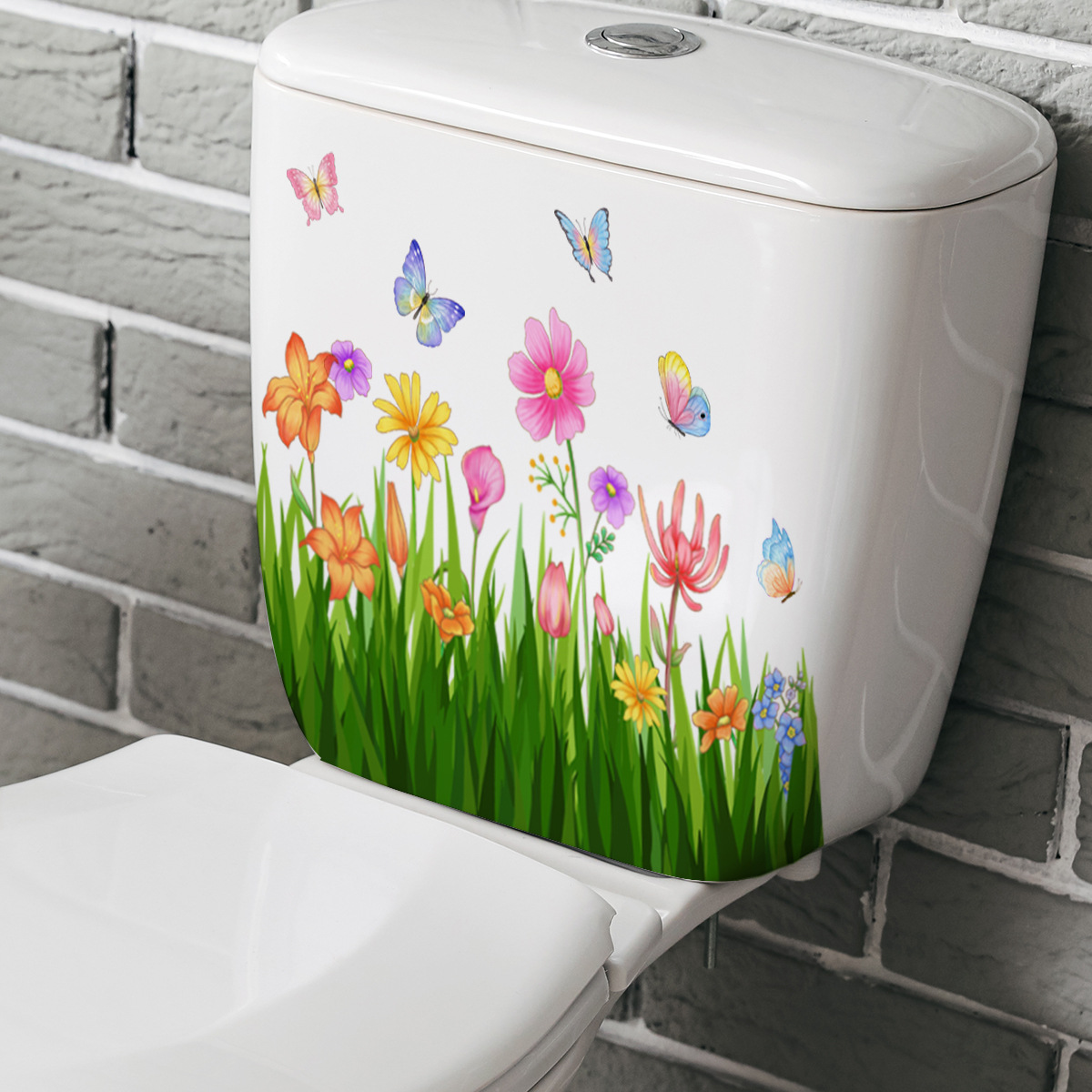 M21 Pflanzen Blumen Schmetterlinge Toilettenaufkleber Badezimmer Toilettenabdeckung Aufkleber Kühlschrank Wandaufkleber WC für Home Dekoration