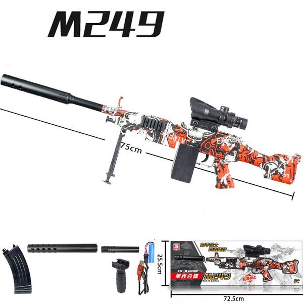 M249 Water Outdoor Game Gun Gel Paintball Military Blaster Model Bullet Touts Touts Colorful Electric for Boys FMELH