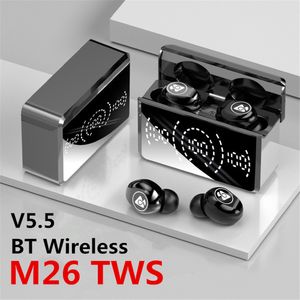 M26 TWS Echte draadloze headset Bluetooth V5.5 ENC Oproepen Oortelefoon Stereo Game Muziek Oordopjes Koptelefoon Spiegeloppervlak LED Digitaal display Sportoortelefoon