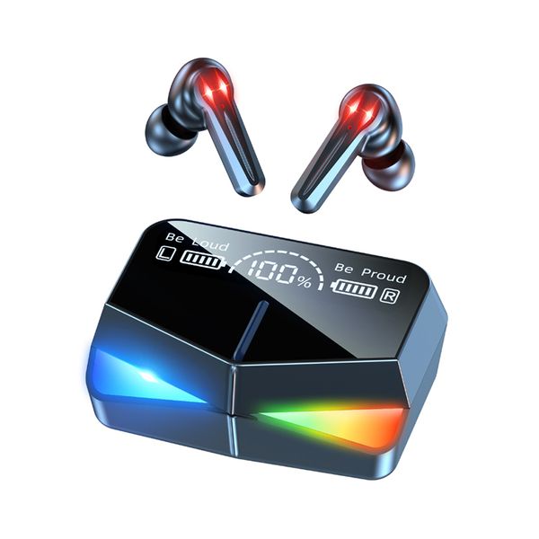 Écouteurs sans fil Bluetooth 5.1 M28, oreillettes de jeu à faible latence, commande tactile, avec écran miroir et affichage LED