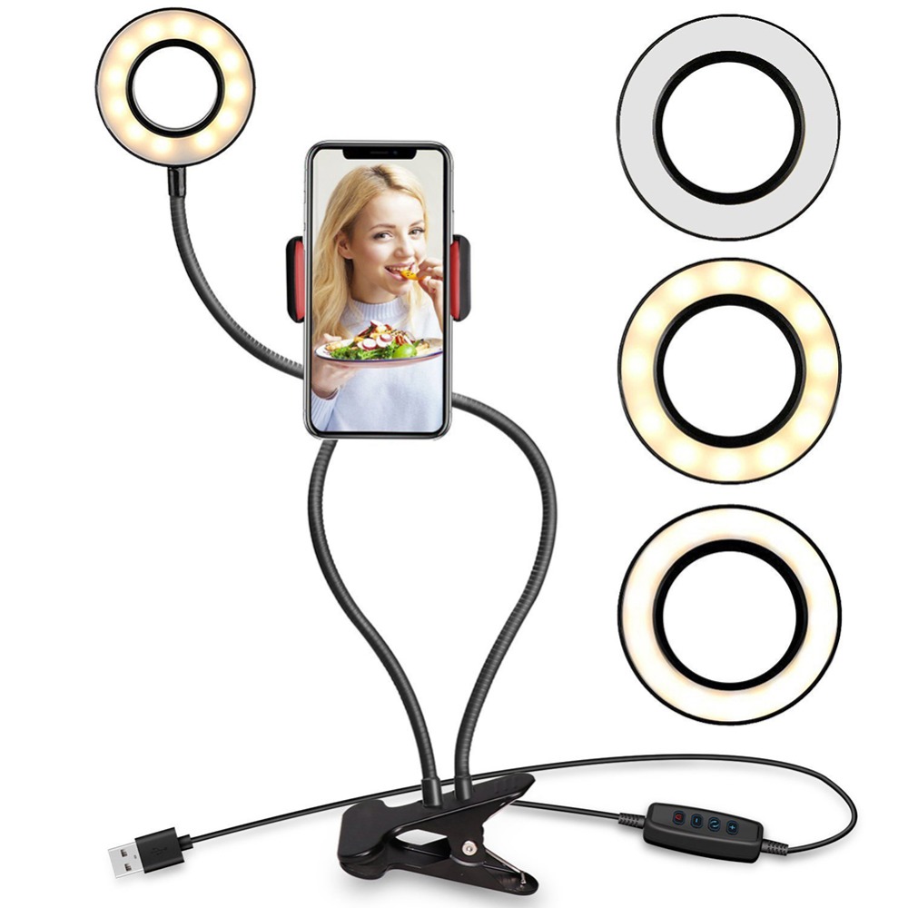 Photo Studio Selfie LED Ring Light 2 in 1 with Cell Phone Mobile Holder for Live Stream Makeup Camera Lamp for All phone