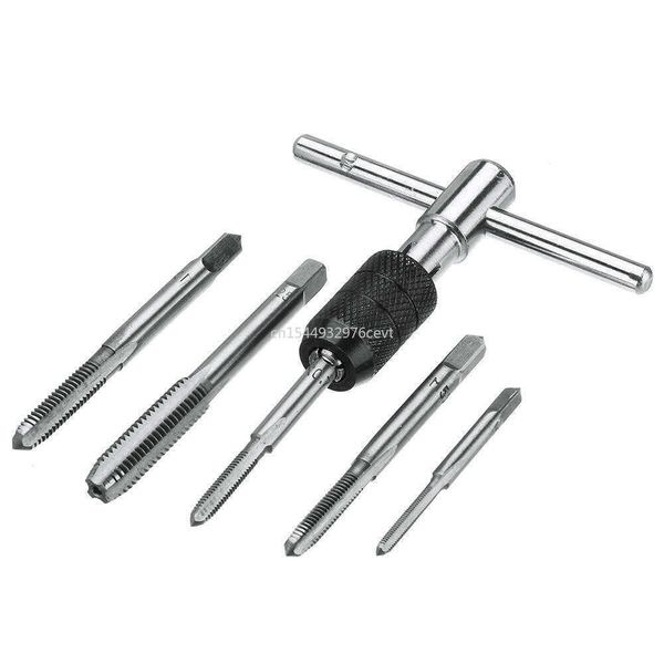 Juego de grifos M3/M4/M5/M6/M8 con brocas helicoidales y llave 5 unids/set máquina tipo T tornillo de mano rosca grifos escariador tornillos de taladro manual