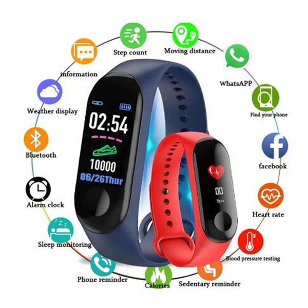 M3 Plus Sport montre intelligente Bracelet intelligent moniteur de fréquence cardiaque Bracelet étanche Smartband Fitness Tracker hommes femmes