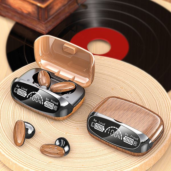 M35 TWS Auricular Bluetooth Auriculares inalámbricos Color madera En el oído Deportes Auriculares impermeables Auriculares estéreo con pantalla LED