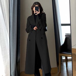 M3Xl Long Trench Coat femmes Streetwear Double boutonnage laine coréenne grande taille coupe-vent vêtements d'extérieur hiver pardessus en laine 240105